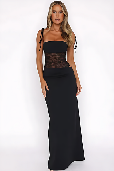 Élise™ - Robe longue en dentelle avec corset et fines bretelles