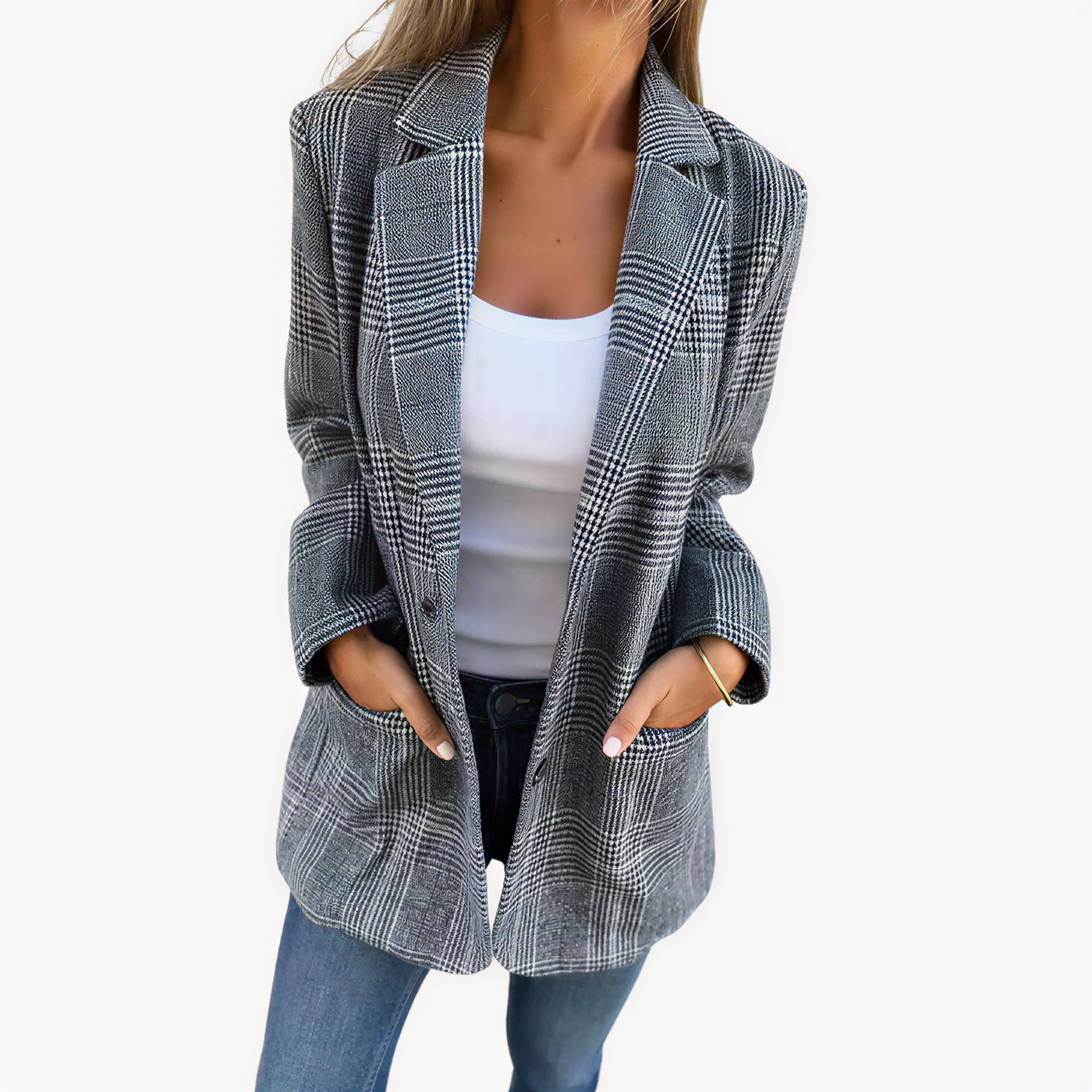 Émilie™ - Blazer à carreaux chic et décontracté