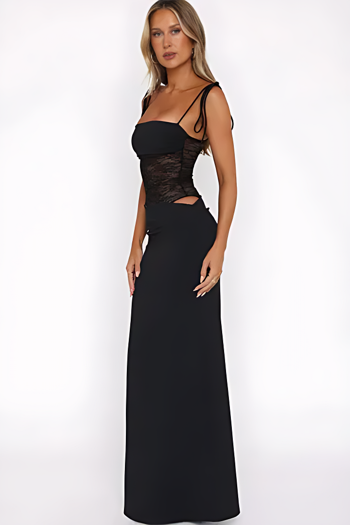 Élise™ - Robe longue en dentelle avec corset et fines bretelles