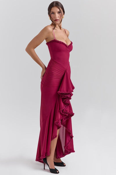 Éléna™ - Robe longue à volants et drapé élégant