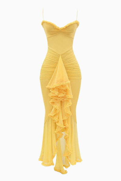 Éléna™ - Robe longue à volants et drapé élégant