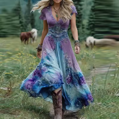 Aimée™ - Robe fluide à broderies florales