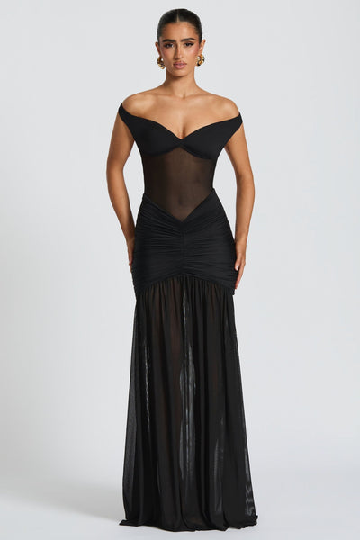 Aurélia™ - Robe longue à épaules dénudées et éclat métallique