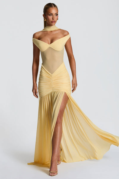 Aurélia™ - Robe longue à épaules dénudées et éclat métallique