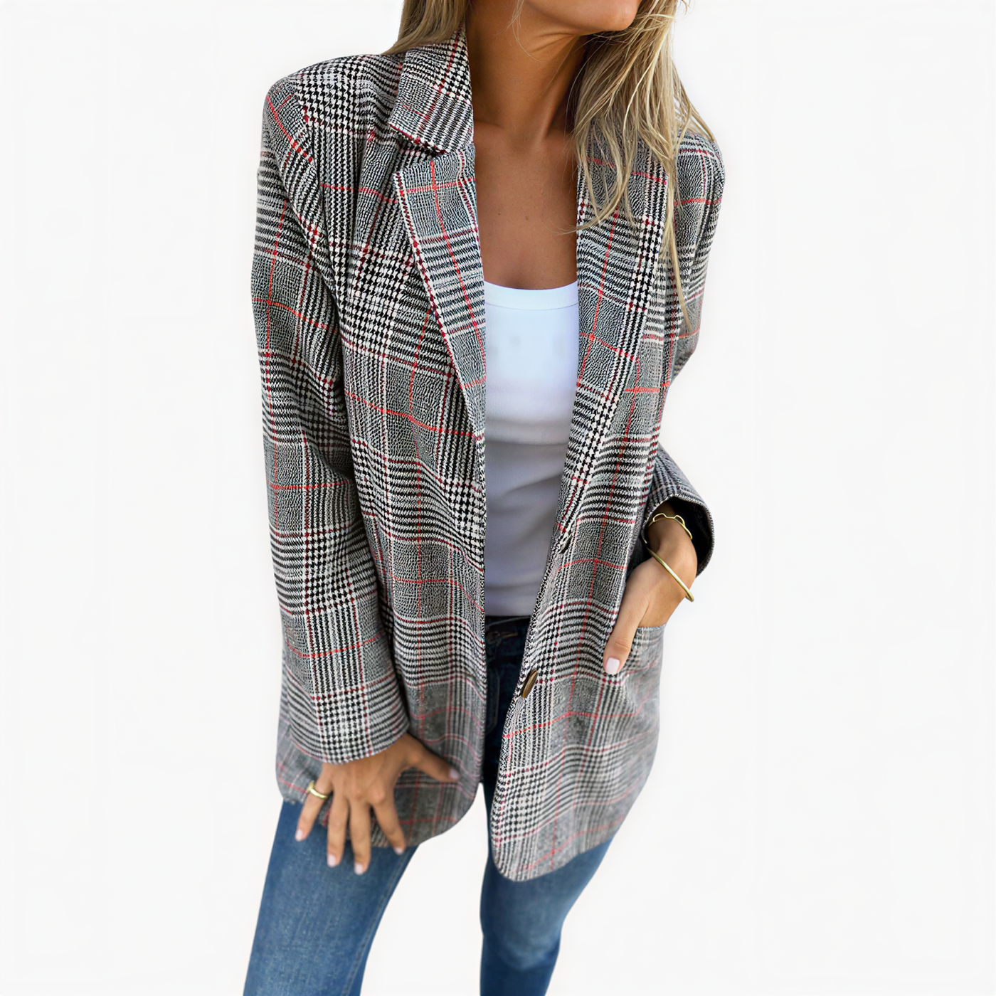 Émilie™ - Blazer à carreaux chic et décontracté