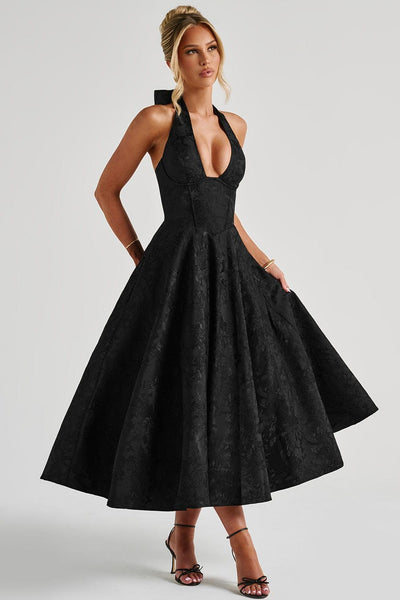 Gabrielle™ - Robe midi à col halter et jupe évasée