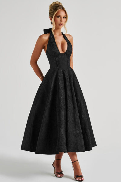 Gabrielle™ - Robe midi à col halter et jupe évasée