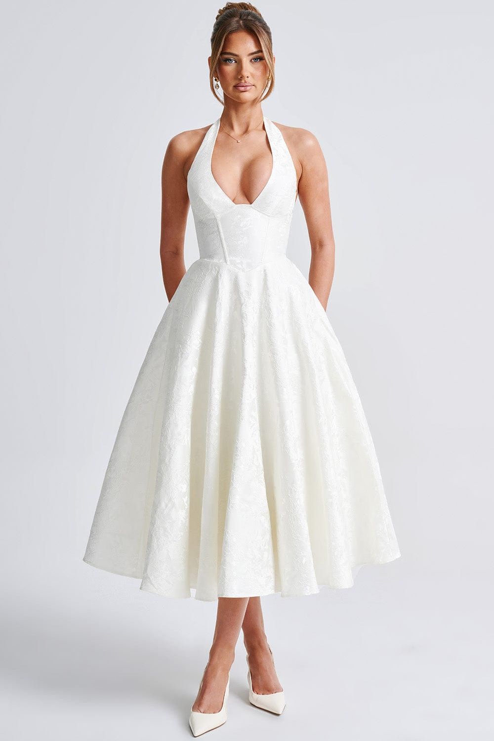 Gabrielle™ - Robe midi à col halter et jupe évasée