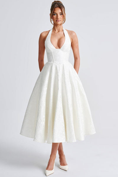 Gabrielle™ - Robe midi à col halter et jupe évasée