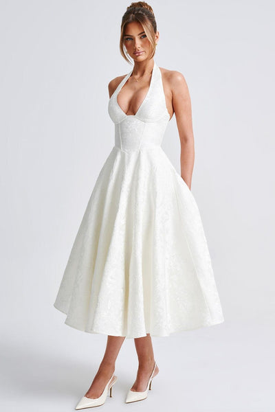 Gabrielle™ - Robe midi à col halter et jupe évasée