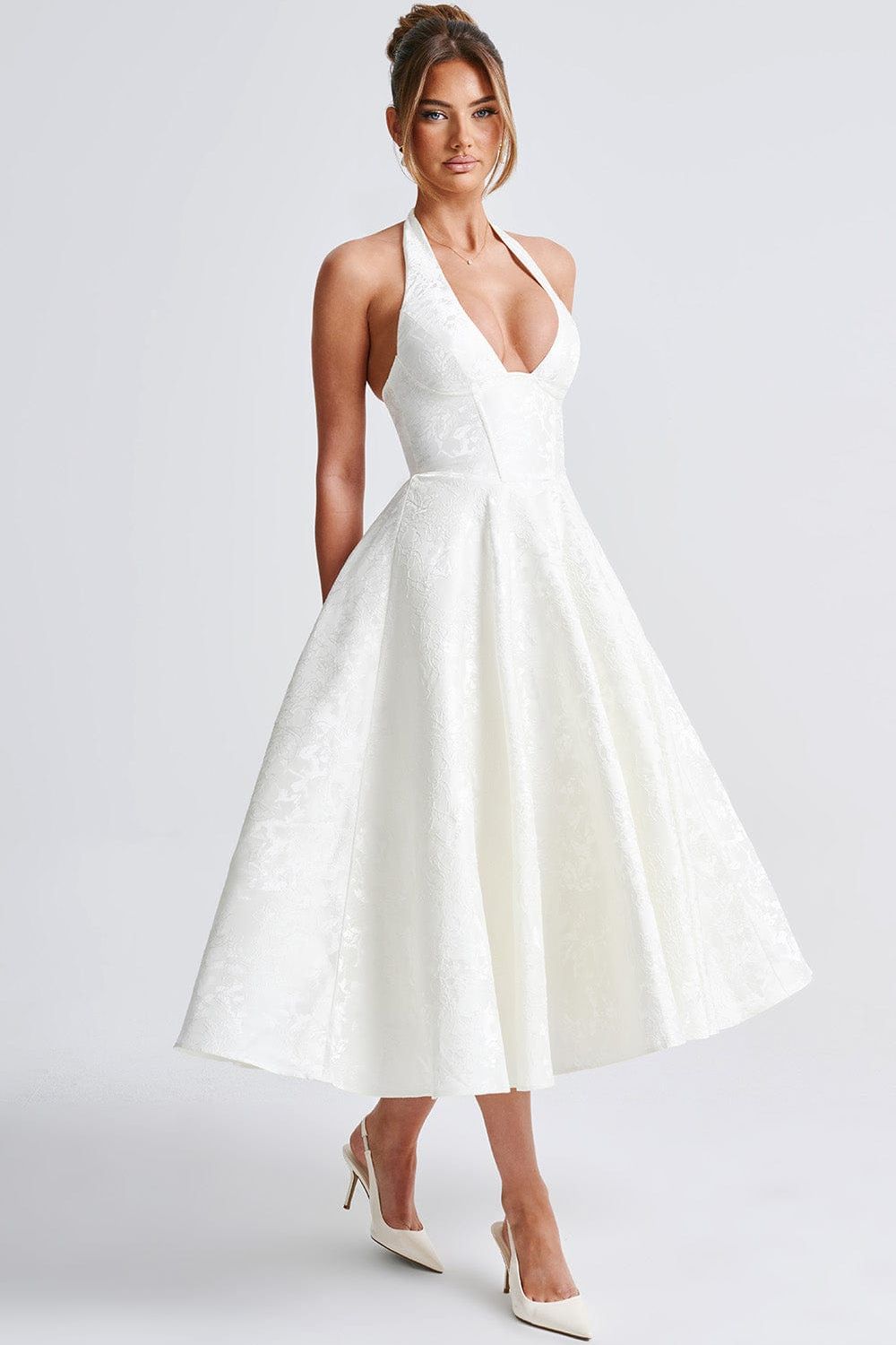 Gabrielle™ - Robe midi à col halter et jupe évasée