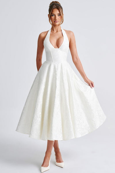 Gabrielle™ - Robe midi à col halter et jupe évasée