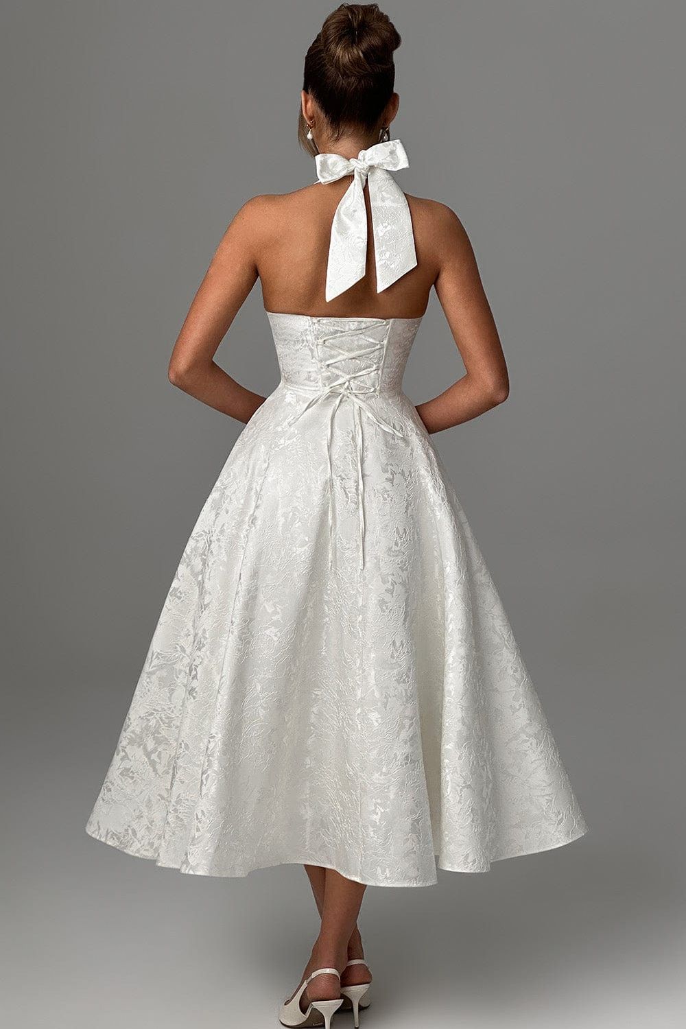 Gabrielle™ - Robe midi à col halter et jupe évasée