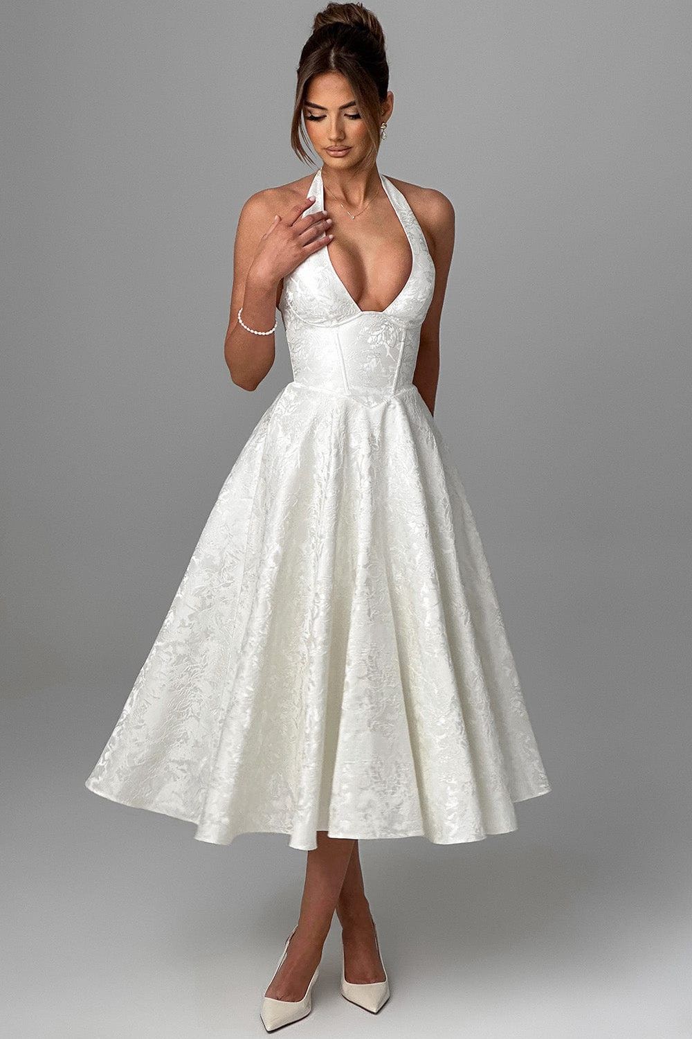 Gabrielle™ - Robe midi à col halter et jupe évasée