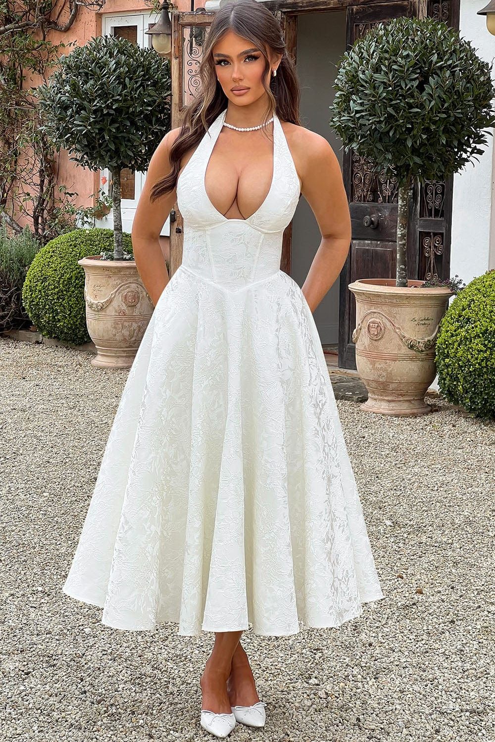 Gabrielle™ - Robe midi à col halter et jupe évasée