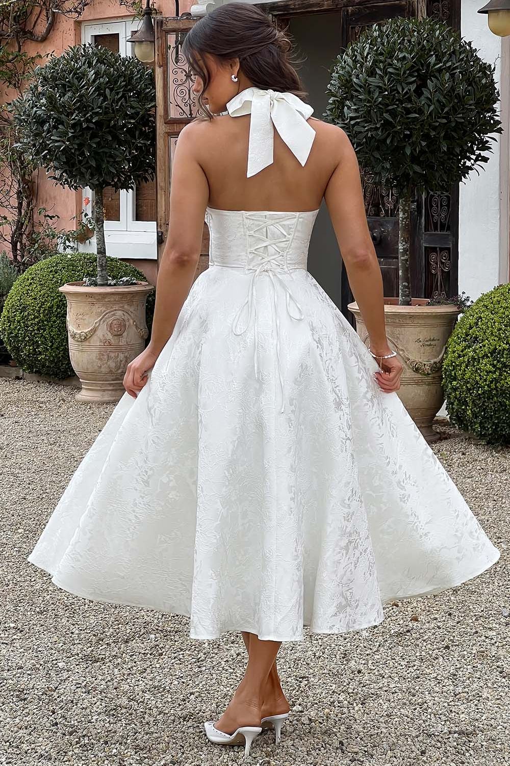 Gabrielle™ - Robe midi à col halter et jupe évasée