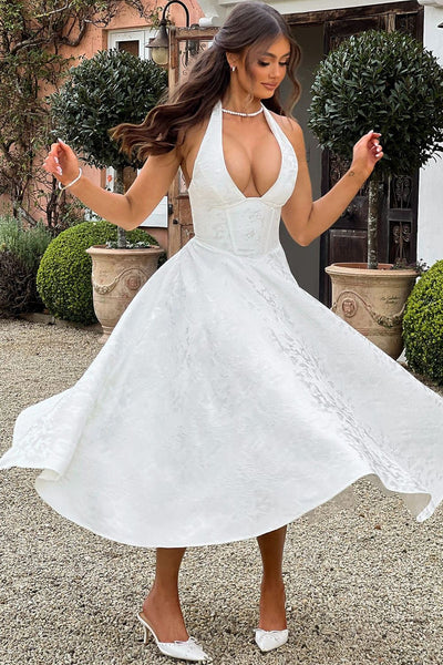 Gabrielle™ - Robe midi à col halter et jupe évasée