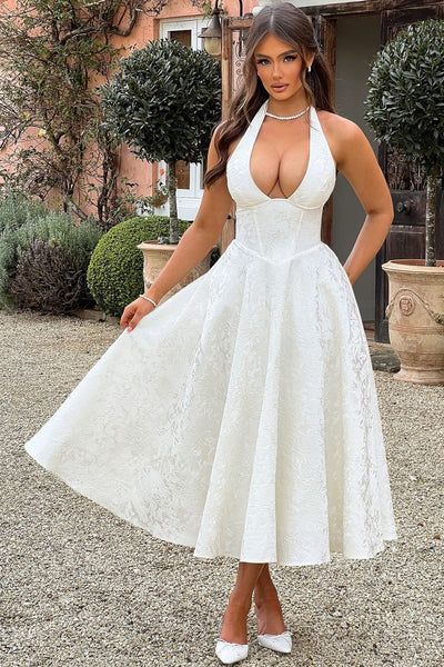 Gabrielle™ - Robe midi à col halter et jupe évasée