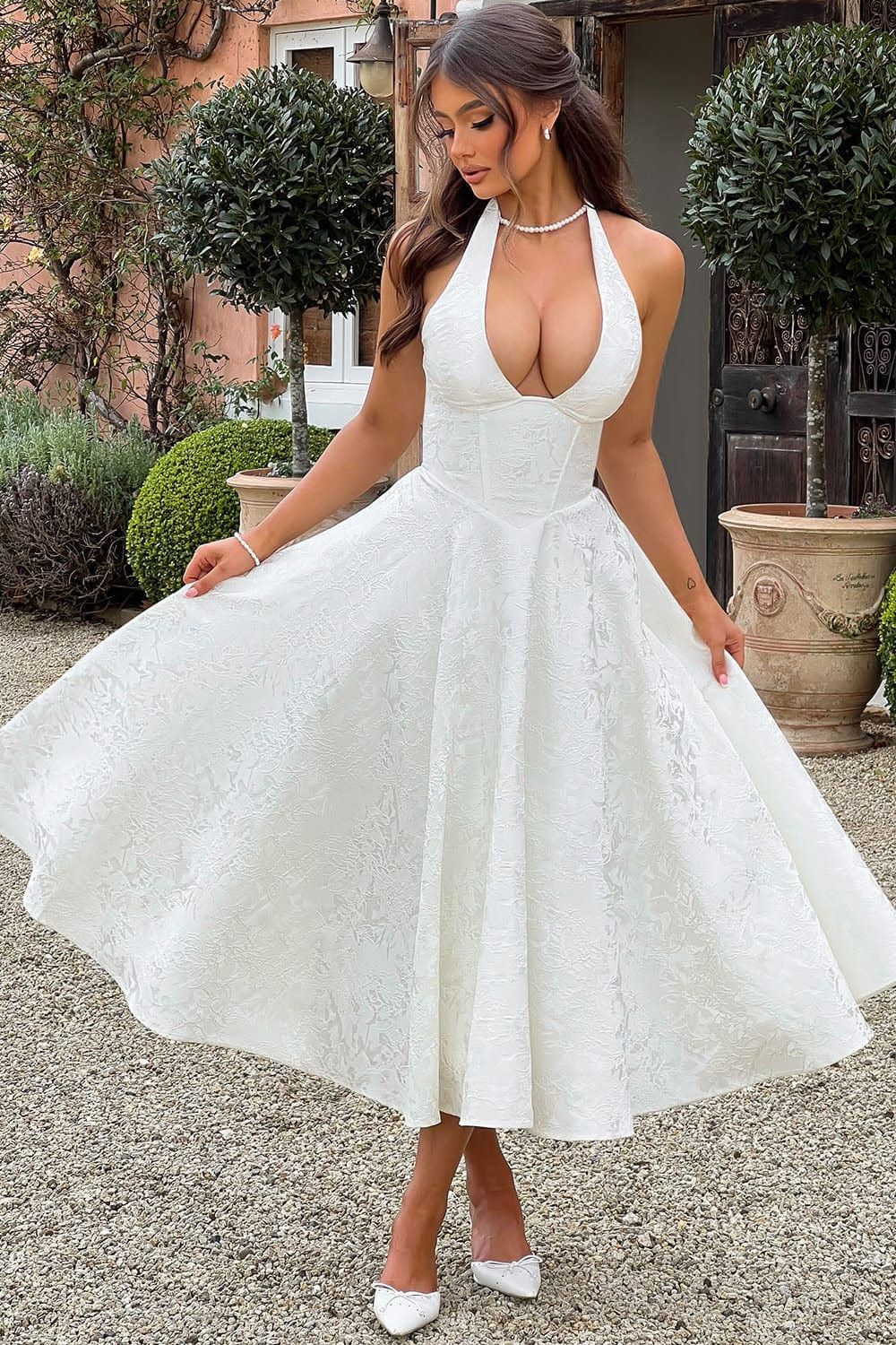 Gabrielle™ - Robe midi à col halter et jupe évasée