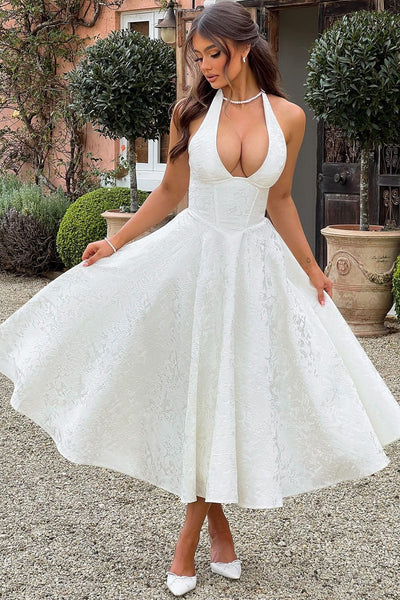 Gabrielle™ - Robe midi à col halter et jupe évasée