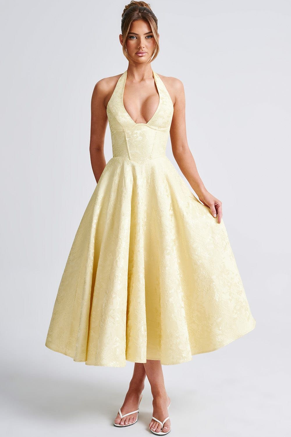 Gabrielle™ - Robe midi à col halter et jupe évasée