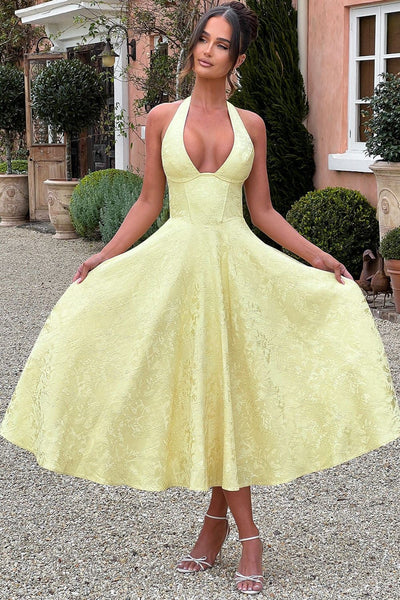 Gabrielle™ - Robe midi à col halter et jupe évasée