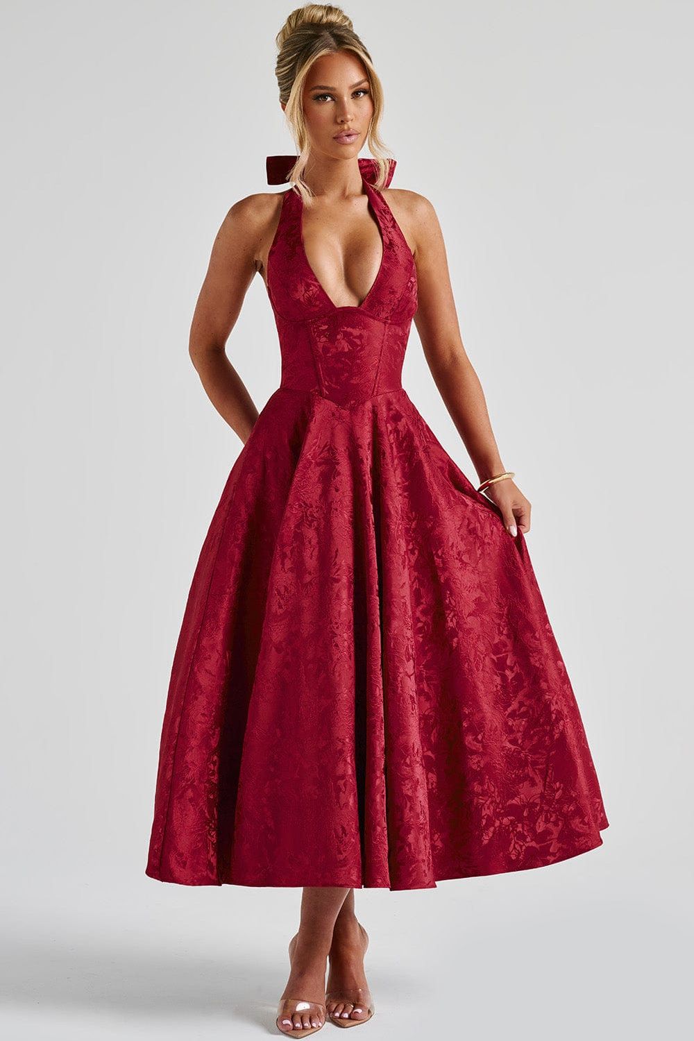 Gabrielle™ - Robe midi à col halter et jupe évasée