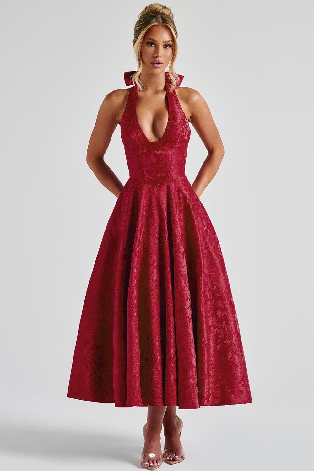 Gabrielle™ - Robe midi à col halter et jupe évasée