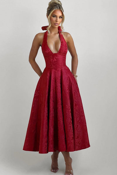 Gabrielle™ - Robe midi à col halter et jupe évasée