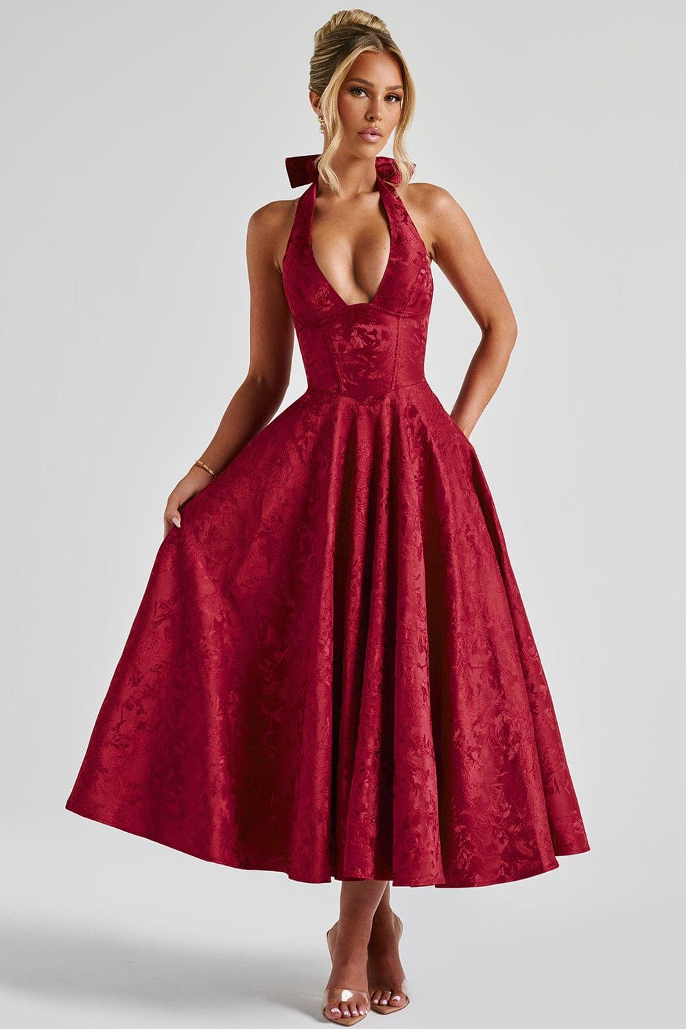 Gabrielle™ - Robe midi à col halter et jupe évasée