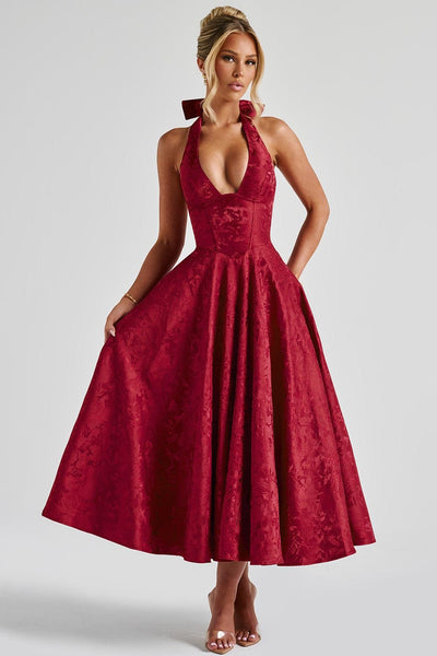 Gabrielle™ - Robe midi à col halter et jupe évasée