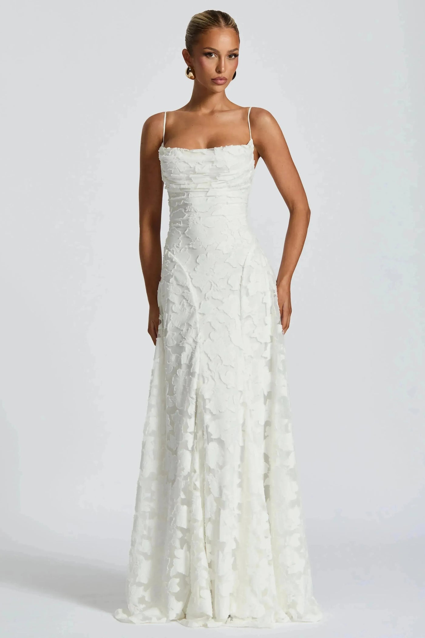 Amélie™ - Robe longue à fines bretelles et texture florale