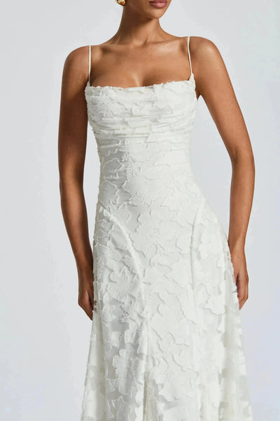 Amélie™ - Robe longue à fines bretelles et texture florale